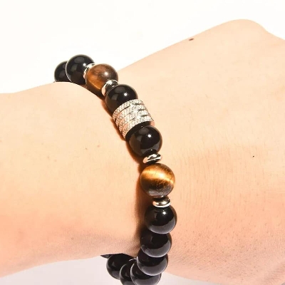 Picture of Lavish indulgent - Tiger Eye Stone Charm Stainless Steel Accessories Chain Bracelets for Men - Sensible - Must Have - Durablity Assurance Black Adjustable