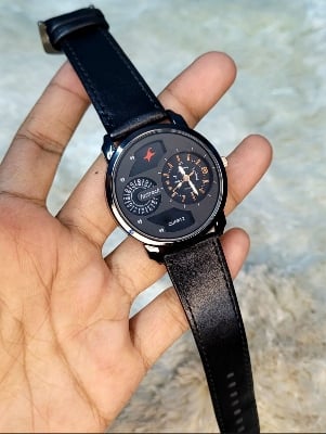 Picture of Highly Durable - Black Lather Quartz Watch for Man - Black - Watch For Men ঘড়ি - Sustainable Choice - Well Inspired & Crafted  