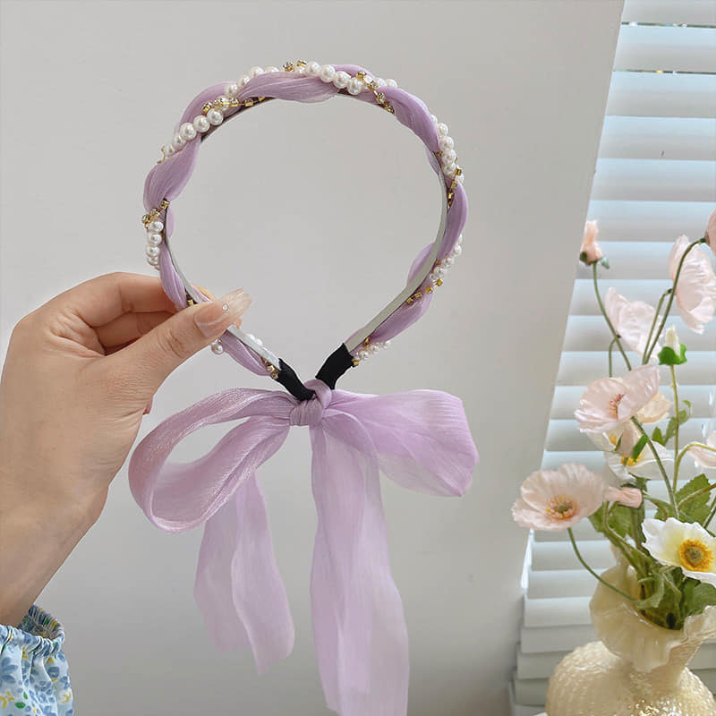 Picture of Fashionable Bow Shaped Tie Headbands Hair Accessories for Women Purple Int: One size
