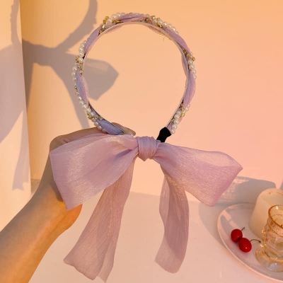 Picture of Fashionable Bow Shaped Tie Headbands Hair Accessories for Women Purple Int: One size