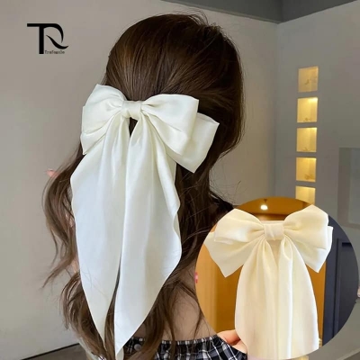 Picture of Korean White Fashion Plaid Butterfly Bow Hairpin Girl Hair Accessories for Women White Int: One size