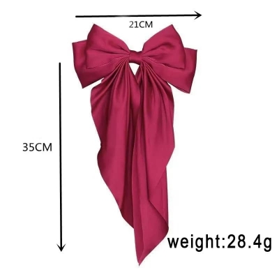 Picture of 1 Pices Big Satin Layered Hair Bows for Women - Long Black Ribbon Red Int: One size