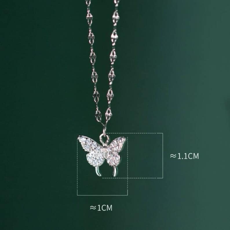 Picture of Butterfly pendant necklace with rhinestone Silver Adjustable