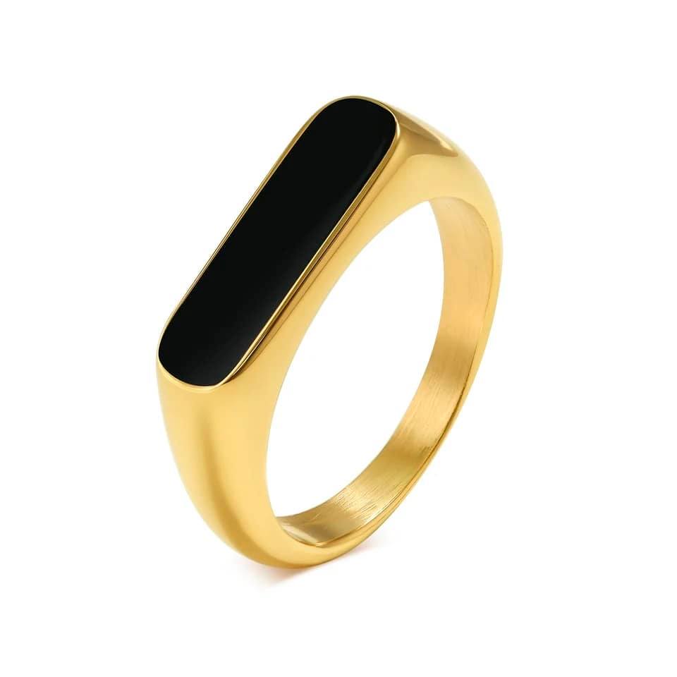 Picture of Stainless Steel Black Natural Stone Mens Finger Ring  
