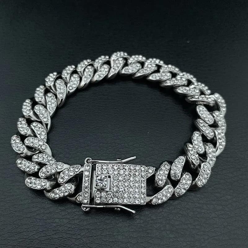 Picture of Superb Versatile -Choice and Remark -Men Cuban Link Chain Bracelet Shiny Rhinestone Inlaid Bangle Jewelry- Avant-garde  20 CM
