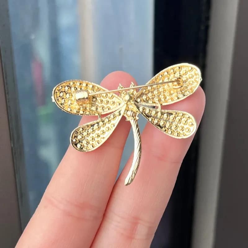 Picture of Dragonfly Brooch  Crystal Safty Pins For girls and Women Gold 