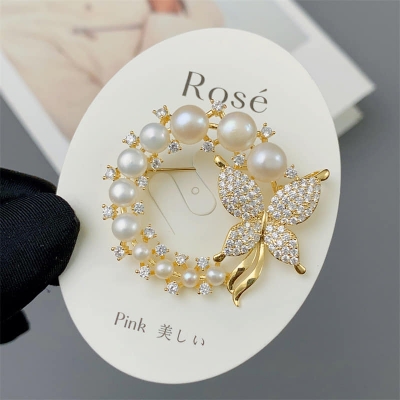 Picture of Flower Brooch Hijab Safety Pin for Girls and Women's Gold 