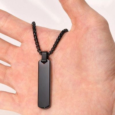 Picture of Bar Pendant Necklace For Men Stainless Steel Box Chain Pendant Men’s Necklace Black 