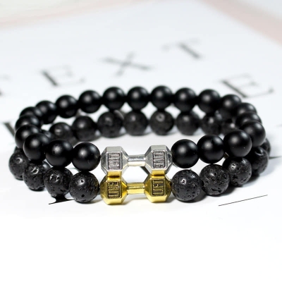 Picture of Golden  Dumbbell Sports Bracelet for Men Gold 