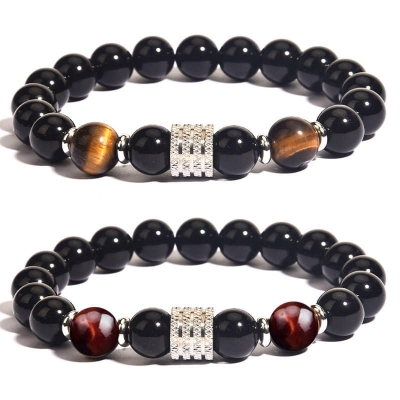 Picture of Stainless Steel Fashion Natural Tiger's Eye Stone Bracelets & Bangle  For Men Chocolate 