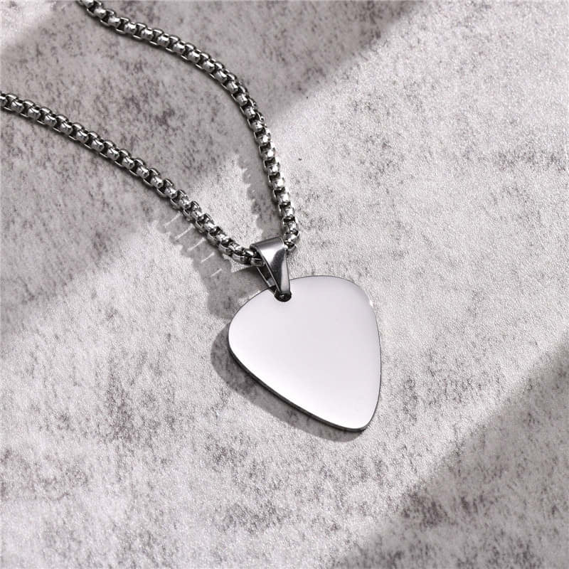 Picture of Stainless Steel  Blank Guitar Pick Pendant Necklace Chain  For Men/ Gift for Men/Boys Silver 
