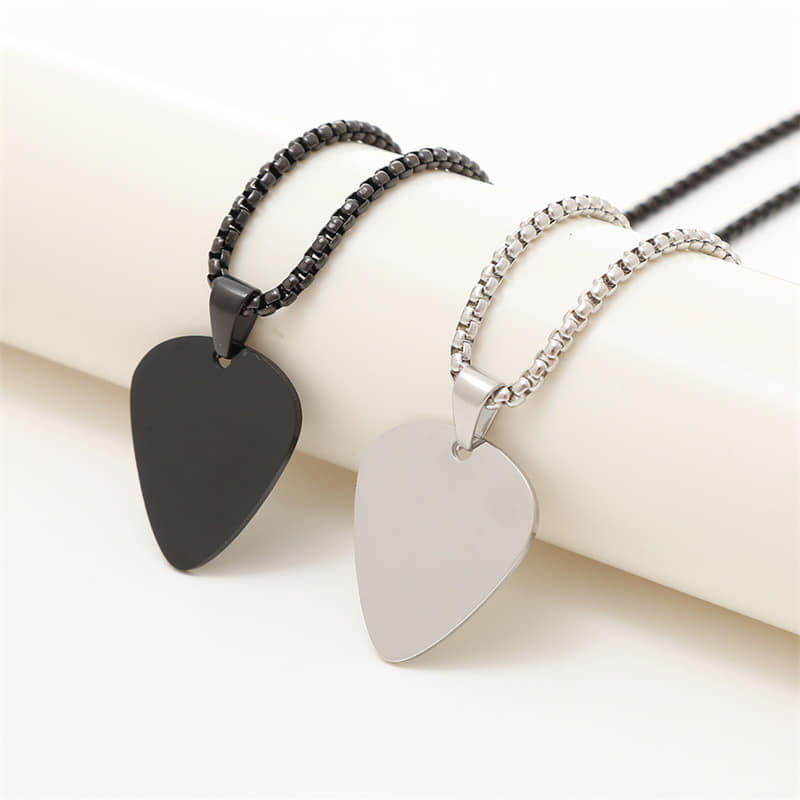 Picture of Stainless Steel  Blank Guitar Pick Pendant Necklace Chain  For Men/ Gift for Men/Boys Silver 