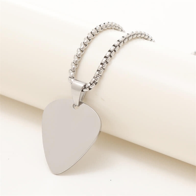 Picture of Stainless Steel  Blank Guitar Pick Pendant Necklace Chain  For Men/ Gift for Men/Boys Silver 