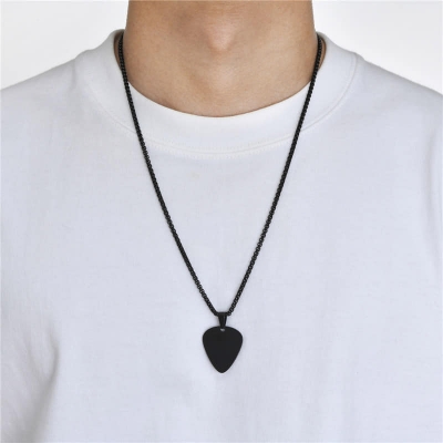 Picture of Black Guitar Stainless Steel Blanks Chain  Pendants 32*28MM-Black Black 