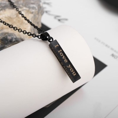 Picture of Black I Love You Forever & Always Letter Charm Necklace Lettering Wishing Pendant For Men Black 