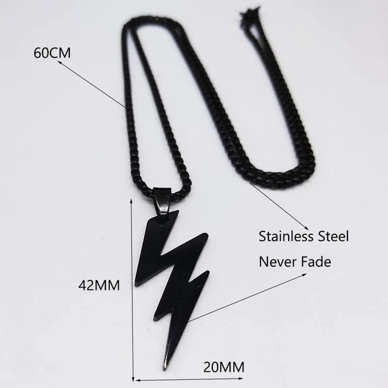 Picture of Black  Lightning Pendant Stainless Steel Chain For Men  