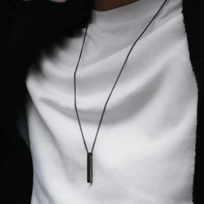 Picture of Black Stainless Steel Trendy Fashion Necklace For Men  