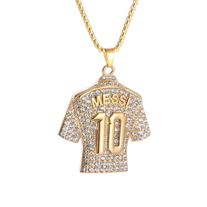 Picture of New Crystals Football MESSI Jersey Pendant Necklace Chain  for Men Gold 