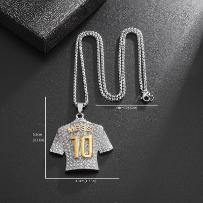 Picture of Crystals Football MESSI Jersey Pendant Necklace Chain  for Men Silver 