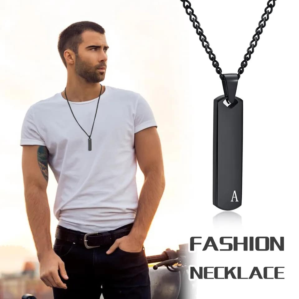 Picture of Stylish  Stainless Steel  Balck Pendant and Bar Necklace Chain For Men Black 