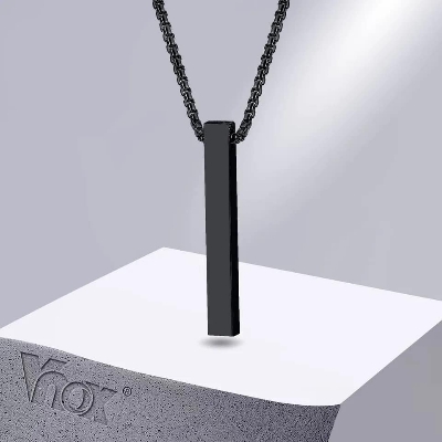 Picture of New Trendy Simple Stainless Steel Cuban Black Chain Necklace for Men - Men's Pendant Black 