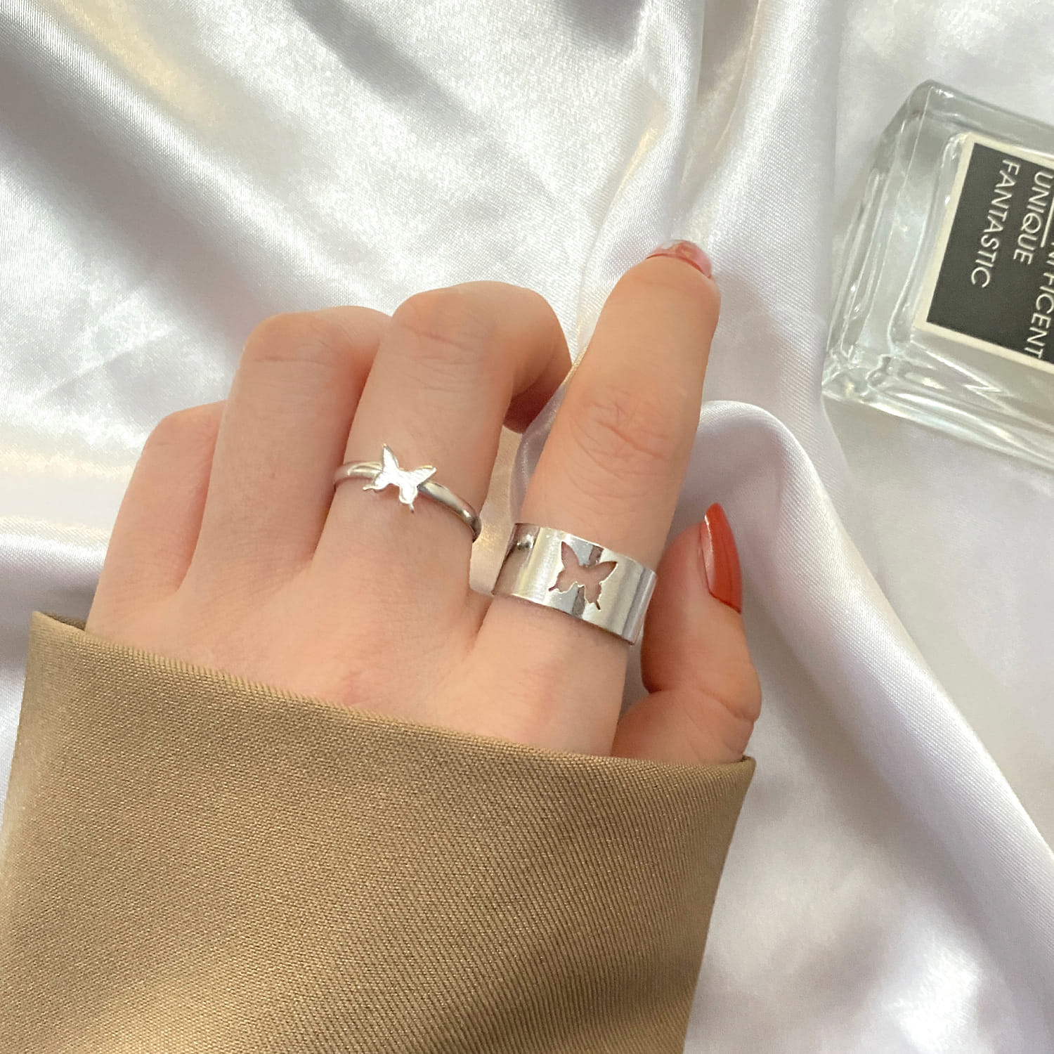 Picture of Butterfly Heart Rings for Women Men Lover Couple Ring Set Silver 