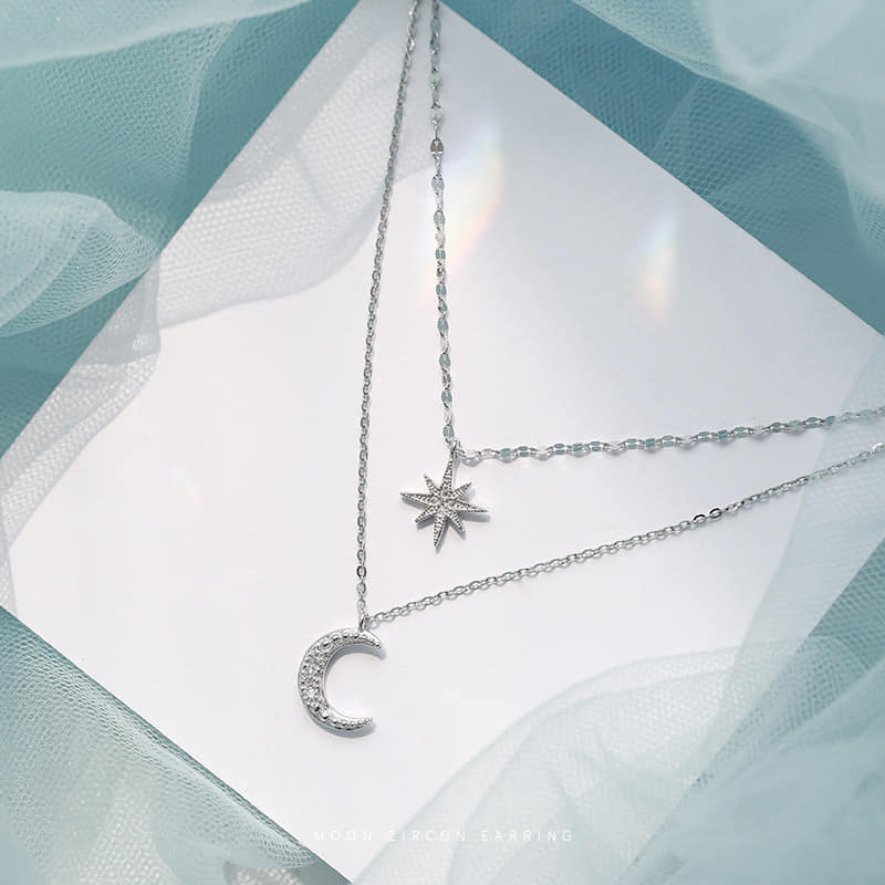 Picture of Double Layer Star Moon Charm Necklace Chain For Women  Adjustable