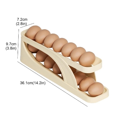 Picture of Double-Layer Egg Dispenser Automatic Roll-Down Egg Storage Rack Slide Egg Carton Refrigerator Egg Basket Kitchen Countertop Egg Holder _Fashionable Point White 