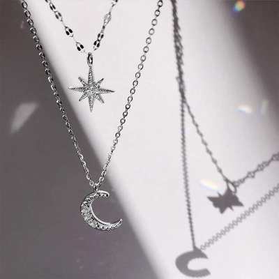 Picture of New Cute Zircon Moon Pendant Necklace for Women  Adjustable