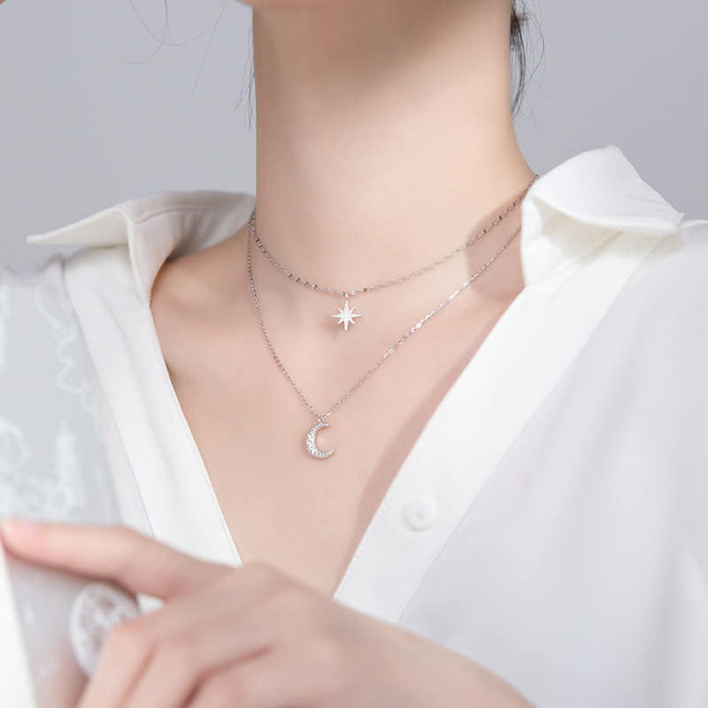 Picture of New Cute Zircon Moon Pendant Necklace for Women  Adjustable