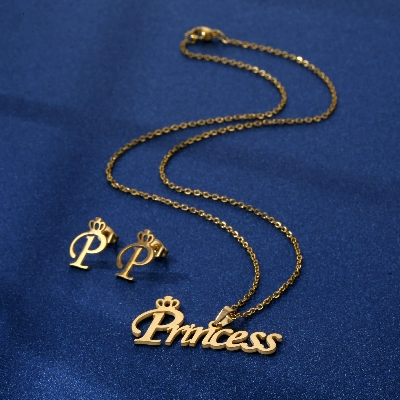 Picture of Stainless Steel Necklace and Earrings Set Gift For Women Gold 