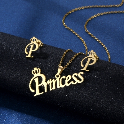 Picture of Stainless Steel Necklace and Earrings Set Gift For Women Gold 