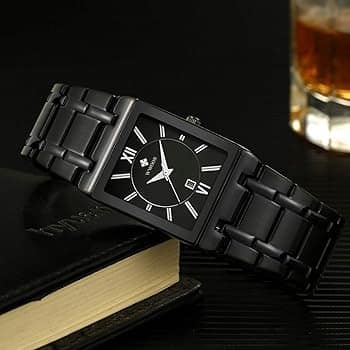 Picture of Full Black Men's Analog Quartz Watch with Date Waterproof Stainless Steel Fashion Business Casual Unisex Gift Black 