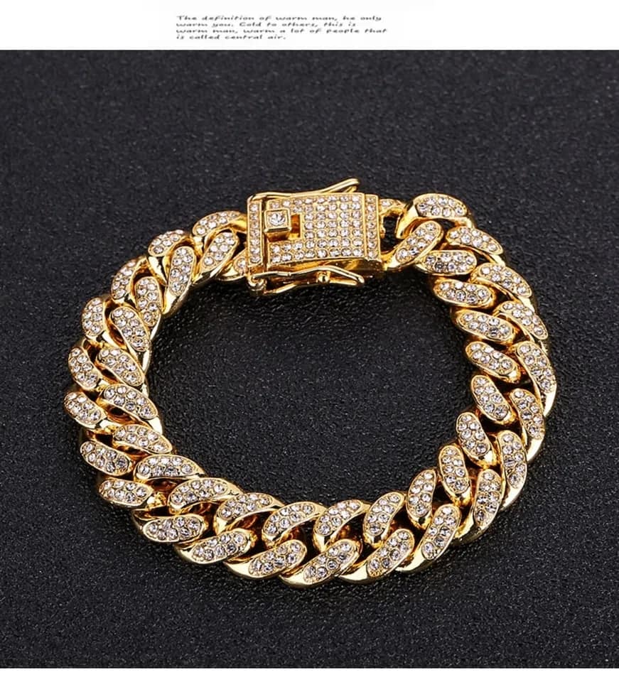 Picture of Miami Bracelet Full Iced Out Bling  Diamonds Choker Jewelry Gifts for Men Gold 