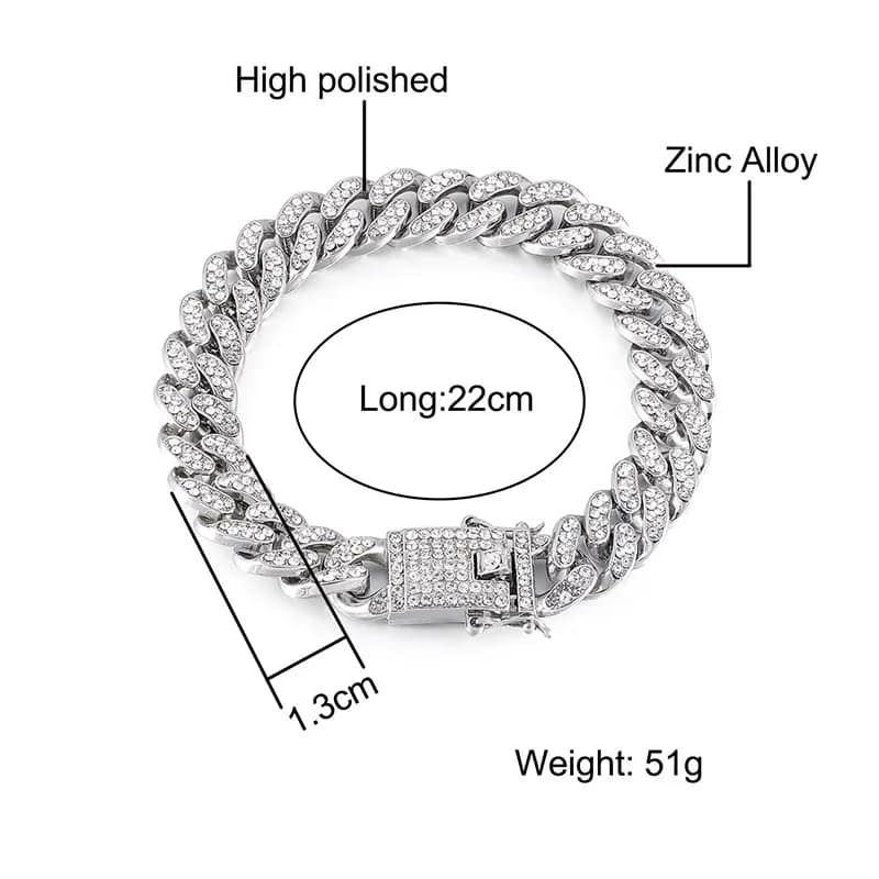 Picture of Trendsetter -Upscale Living -New style Men Cuban Link Chain Bracelet Shiny Rhinestone Inlaid Bangle Jewelry- Inventive Choice -For Men Silver 