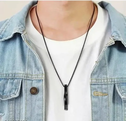 Picture of Van Heusen Men's Stainless Steel Black Vertical Bar Pendant Necklace Black 
