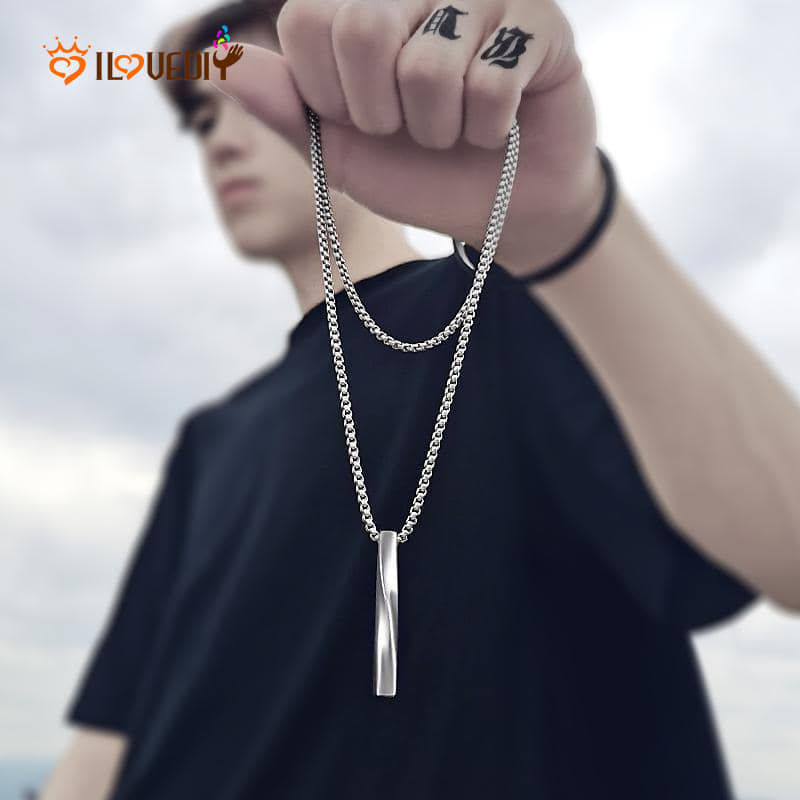Picture of Hoigblxy -Bar Pendant Necklace Men Stainless Steel Chain Pendant Necklace For Men Jewelry Gift Silver 