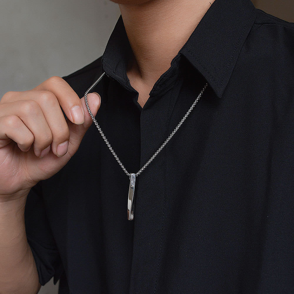 Picture of Hoigblxy -Bar Pendant Necklace Men Stainless Steel Chain Pendant Necklace For Men Jewelry Gift Silver 