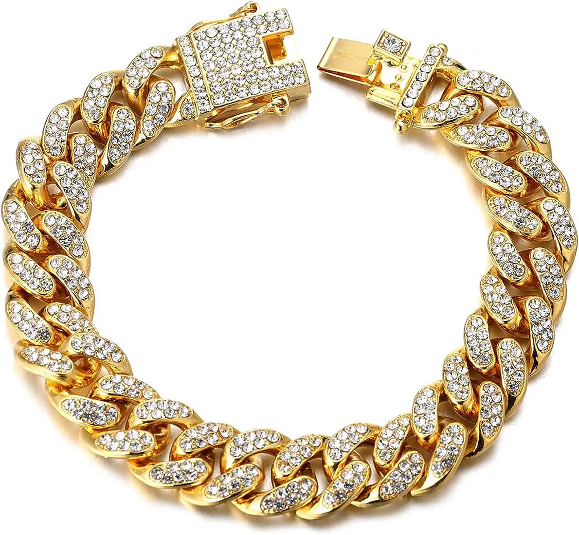 Picture of Trendsetter -Upscale Living -New style Men Cuban Link Chain Bracelet Shiny Rhinestone Inlaid Bangle Jewelry- Inventive Choice -For Men  