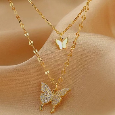 Picture of Fashionable Chain Double Layer Butterfly Necklaces for women New Collection Gold 