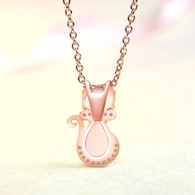 Picture of New Shiny Pink  Stone Crystal Cat Shape Chain For Women  