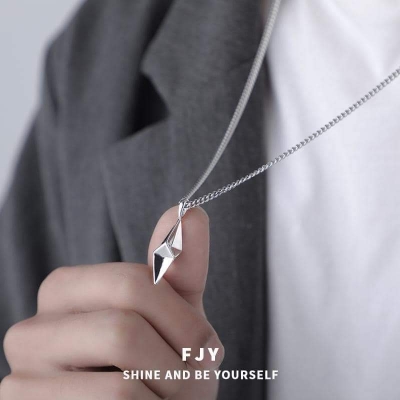 Picture of Lightning Bolt Shaped Necklace For Men, Fashion Domineering Personality Hiphop Pendant, Simple Couple Long Jewelry Silver 