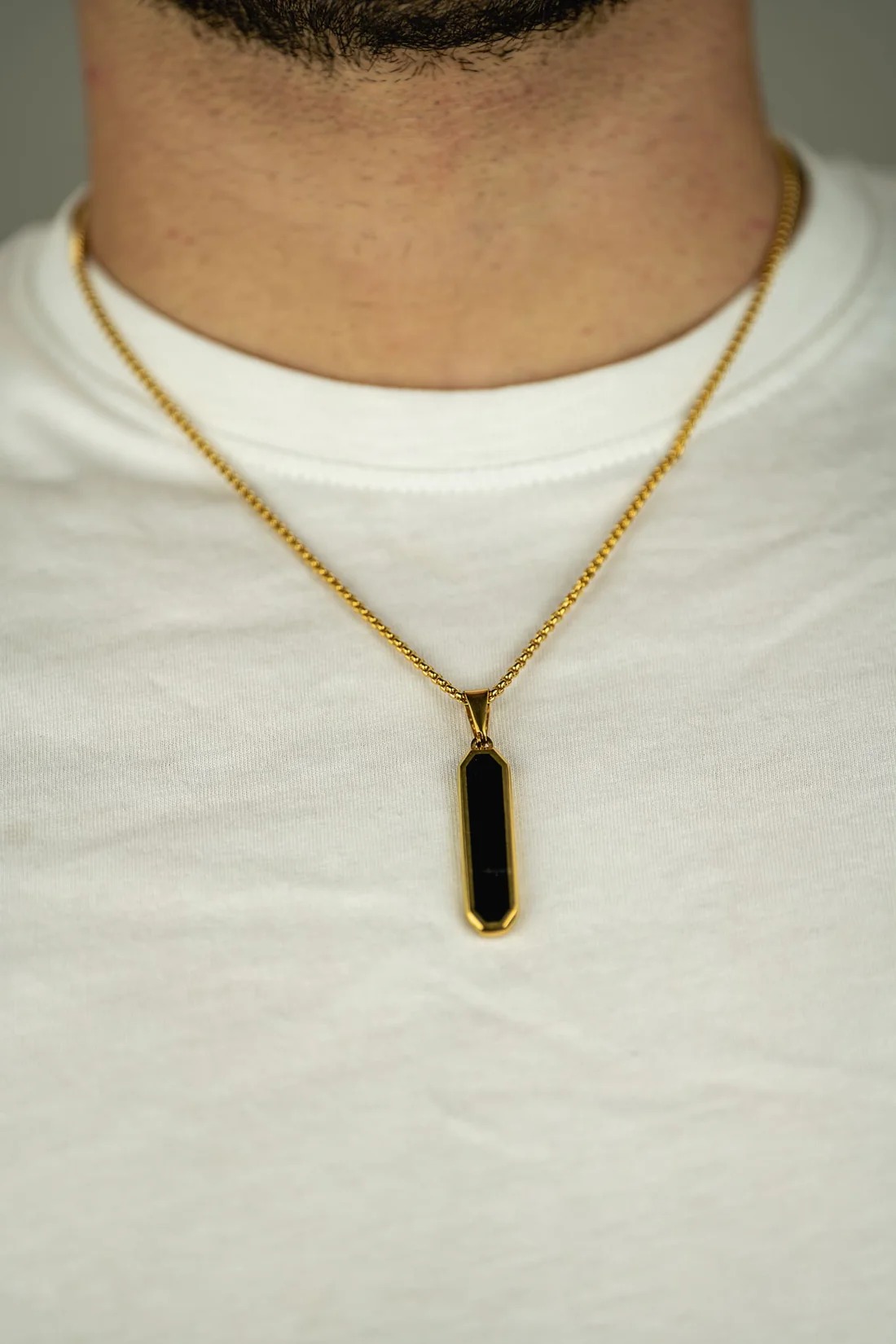 Picture of Bar Pendant Necklace For Men Stainless Steel Box Chain Pendant Men’s Necklace Jewelry Gold 