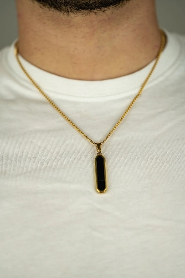 Picture of Bar Pendant Necklace For Men Stainless Steel Box Chain Pendant Men’s Necklace Jewelry Gold 