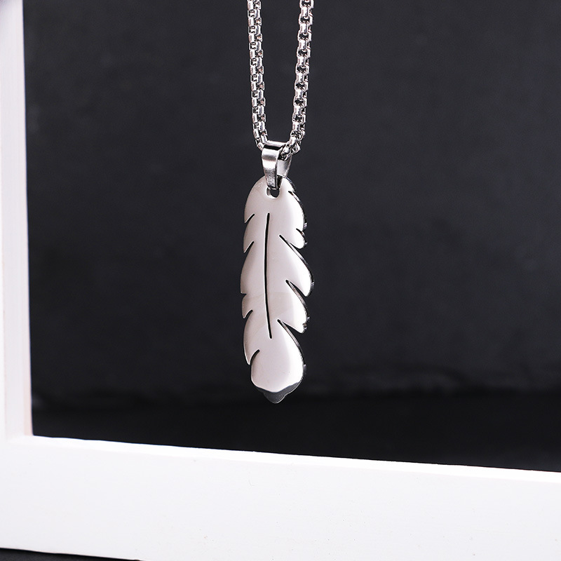 Picture of Necklace with Pendant- Elegant Feather Long Necklace for Men- Gold-Coloured Necklace-Jewellery Gift-Male Jewellery Birthday Gifts for Men Silver 