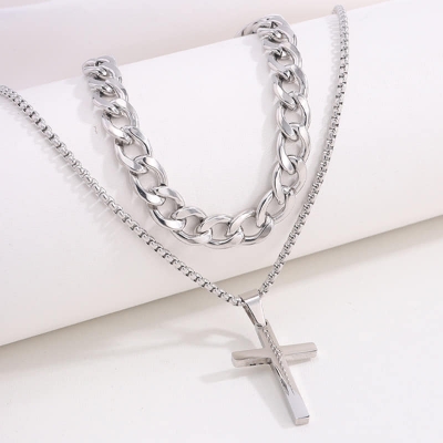 Picture of Fashionable Pendant Necklace, Bracelet & Ring Set for Everyday Chic Style-Combo Set  for Men Silver 