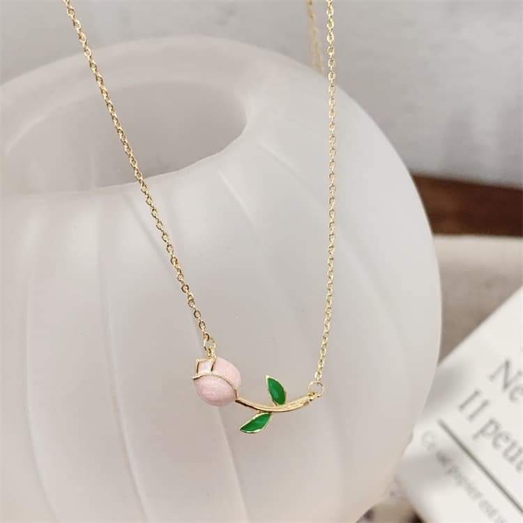 Picture of New Cute Tulip Flower Shaped Pendant Peach Pearl Flower Chain For Women Gold 