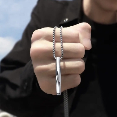 Picture of Steel Vertical Bar Pendant Necklaces For Men - Silver Silver 