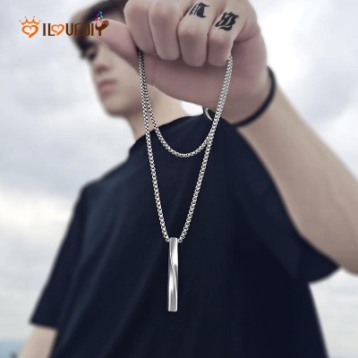 Picture of Steel Vertical Bar Pendant Necklaces For Men - Silver Silver 