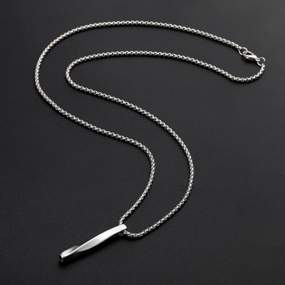 Picture of Steel Vertical Bar Pendant Necklaces For Men - Silver Silver 
